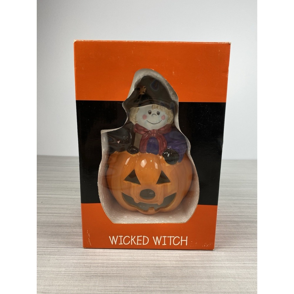 Vintage JC Penney Halloween‎ Tea Light Candle Holder Witch & Black Cat